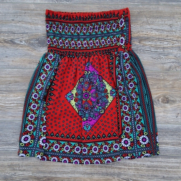 Boho Colorful Flowy Eccentric Patterned Strapless Top - Picture 8 of 10